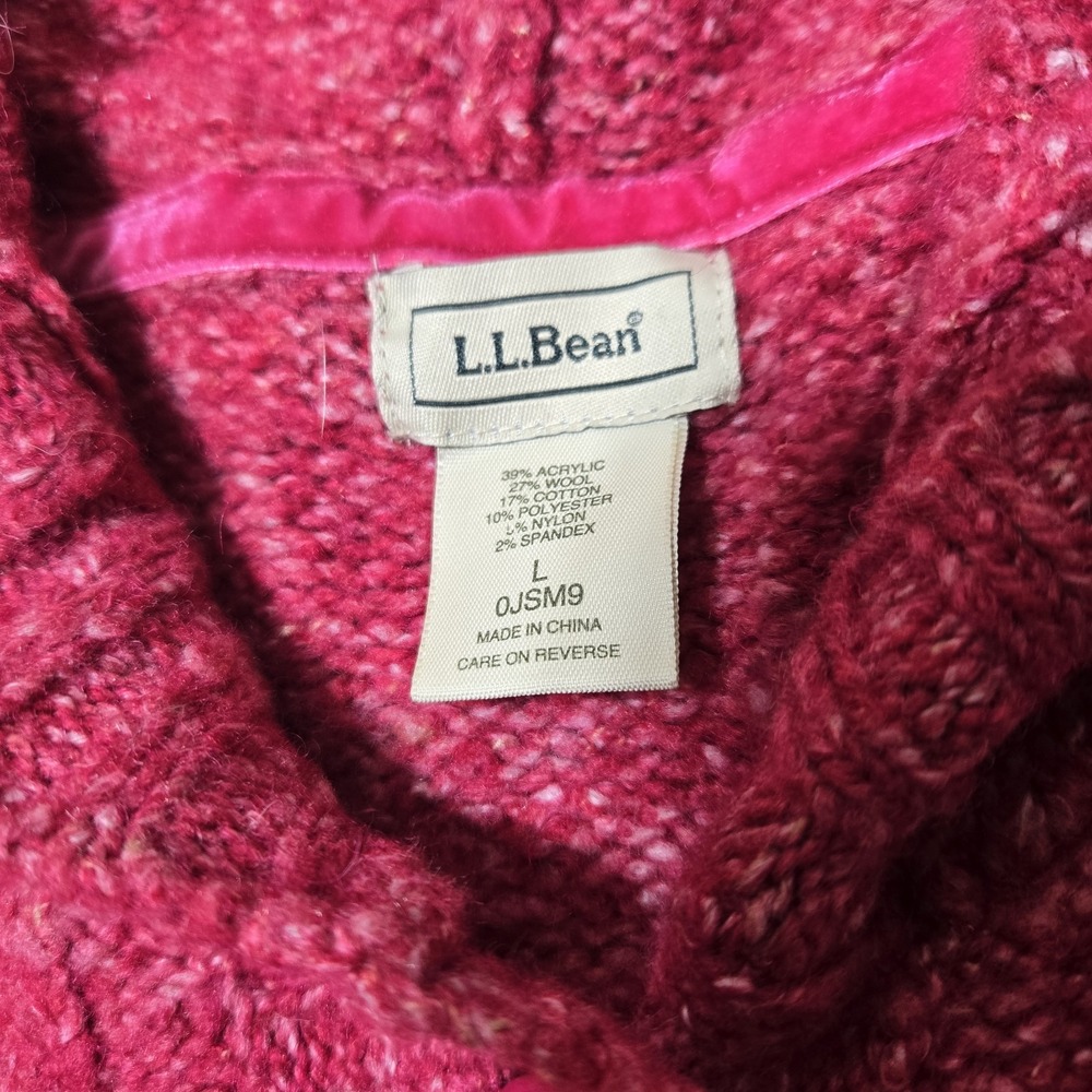 LL Bean‎ Large Pink Ragg Knit Shawl Collar Cable Sweater Cardigan - Picture 3 of 8